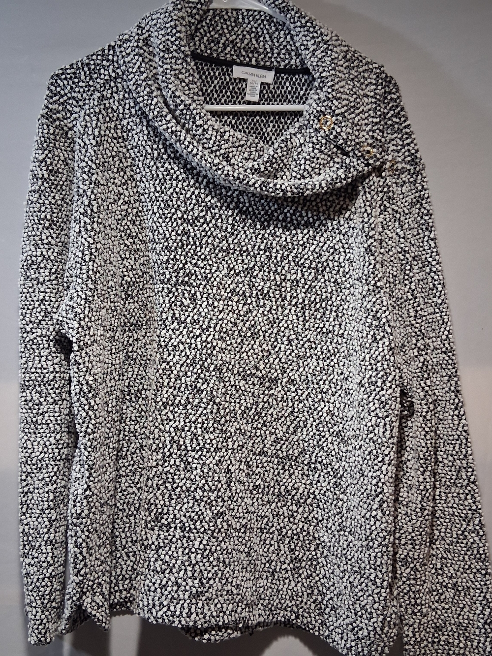 Calvin Klein Black & White Bouclé Cowl Neck Sweater